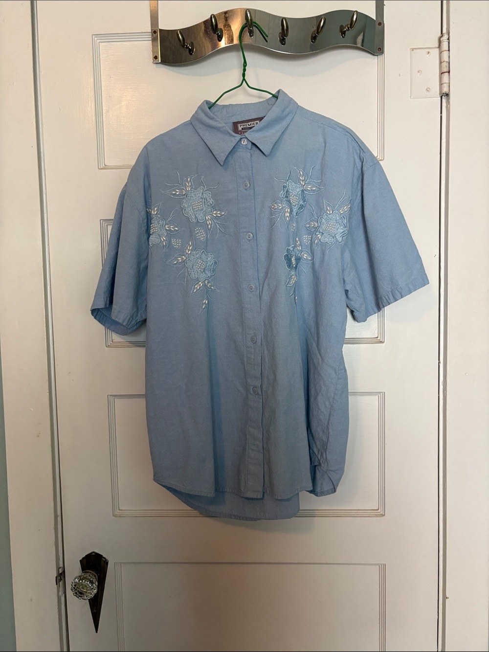 Premier International Women’s Blue Embroidered & Beaded Shirt Size L